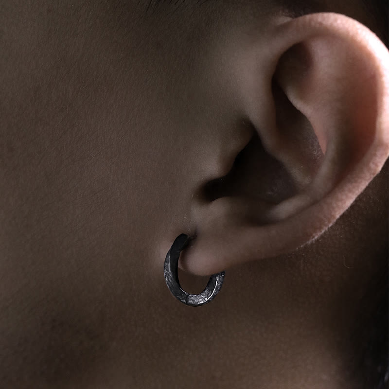 WorldNorse 925 Sterling Silver Viking Textured Black Hoop Earrings - image 1