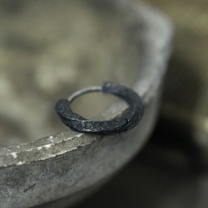 WorldNorse Handcrafted 925 Silver Viking Textured Black Hoop Earrings - image 2