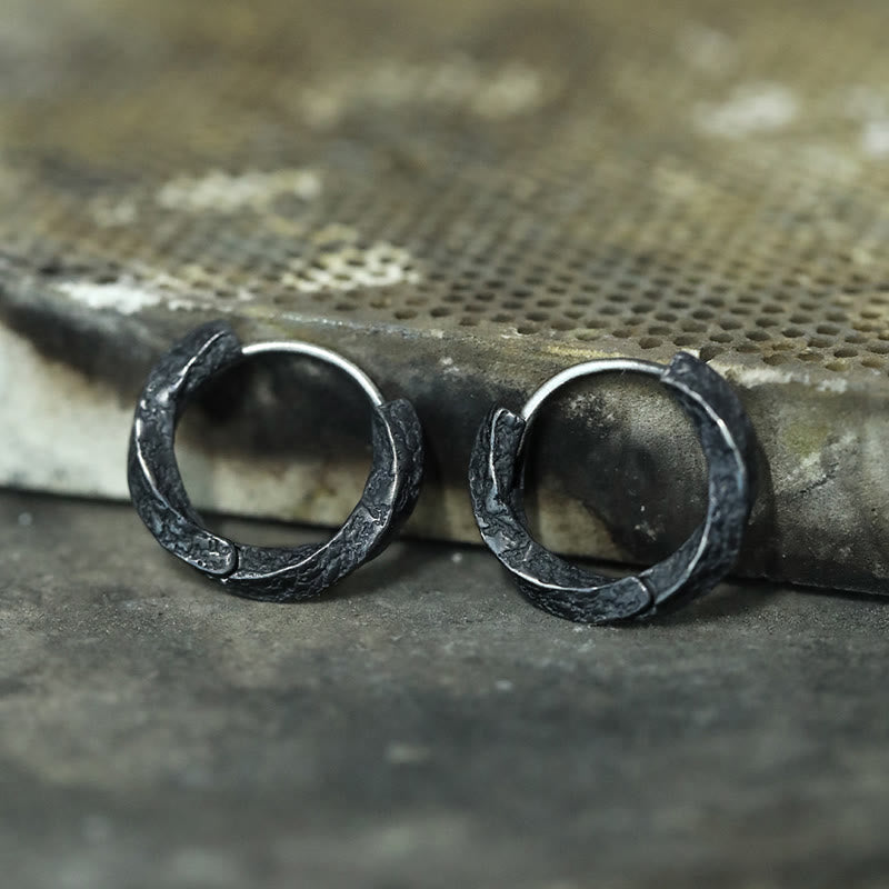 WorldNorse Handcrafted 925 Silver Viking Textured Black Hoop Earrings - image 4