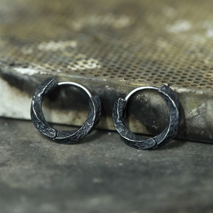 WorldNorse 925 Sterling Silver Viking Textured Black Hoop Earrings - image 4