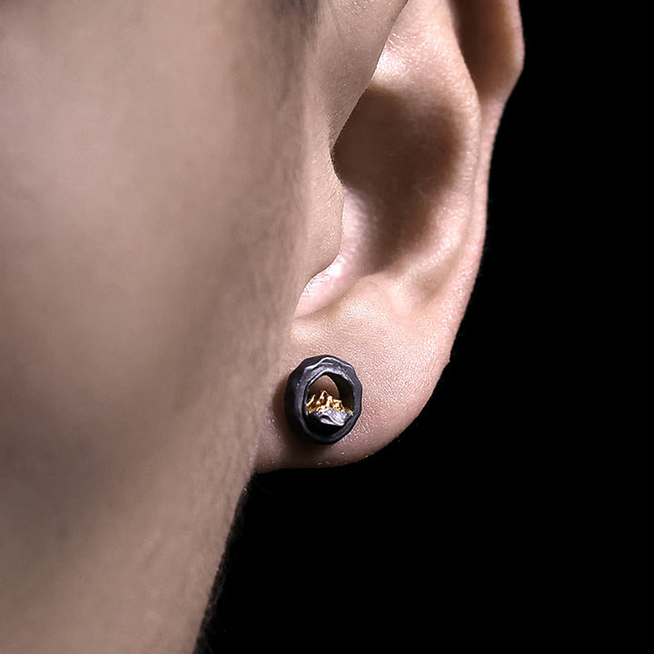 WorldNorse Handcrafted 999 Silver Handmade Gold Mountain Earrings - image 1