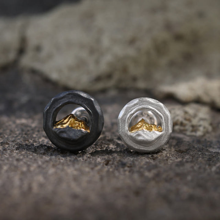 WorldNorse 999 Sterling Silver Handmade Gold Mountain Earrings - image 0