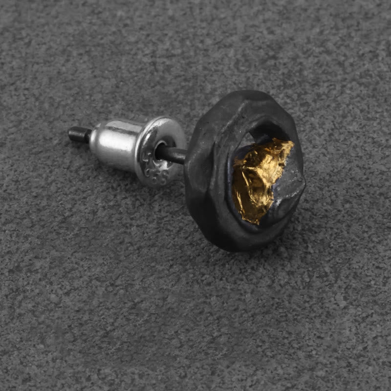 WorldNorse 999 Sterling Silver Handmade Gold Mountain Earrings - Retro Black Single - image 4