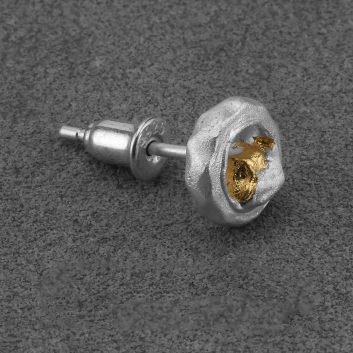 WorldNorse 999 Sterling Silver Handmade Gold Mountain Earrings - Silver White Single - image 3