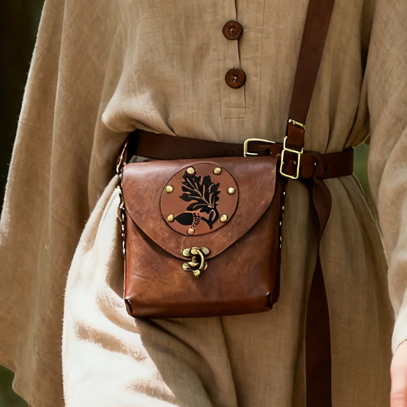 WorldNorse Oak Leaf Acorn Studded Vintage Pouch Bag - image 0
