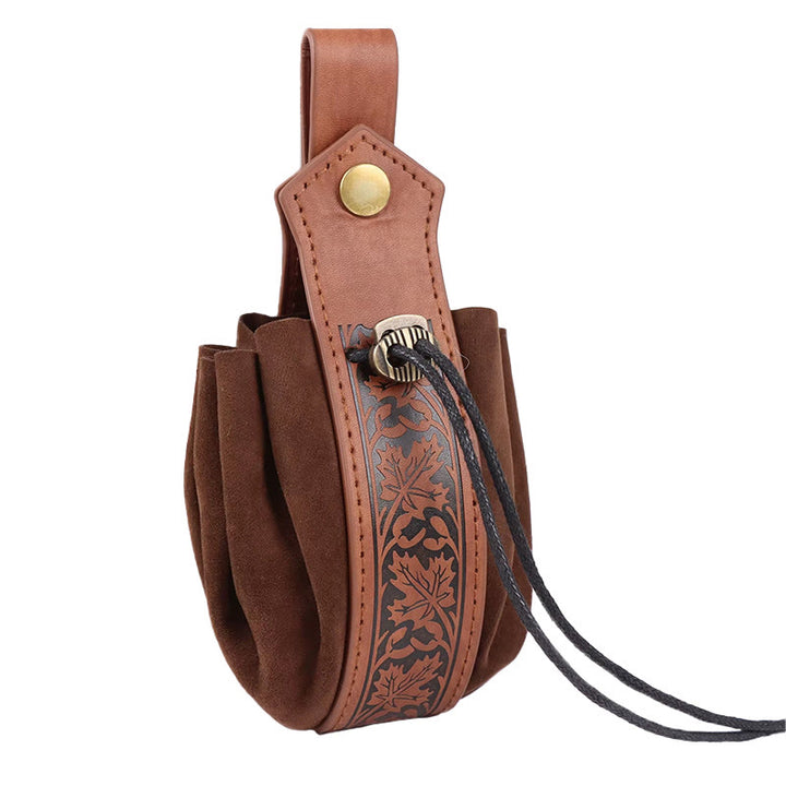 WorldNorse Leaf Leather Strap Drawstring Pouch Bag - image 2
