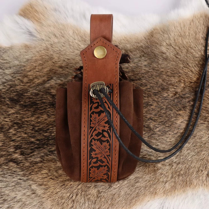 WorldNorse Leaf Leather Strap Drawstring Pouch Bag - image 4