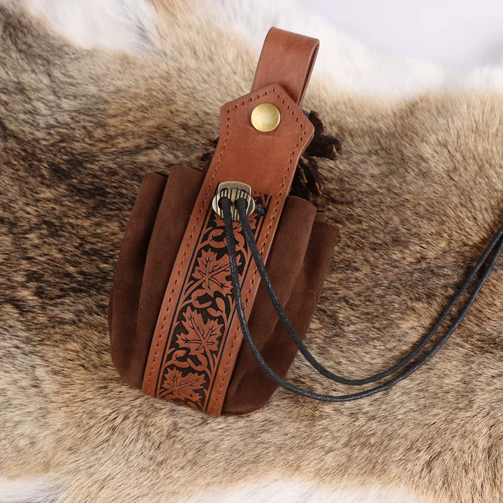 WorldNorse Leaf Leather Strap Drawstring Pouch Bag - image 5