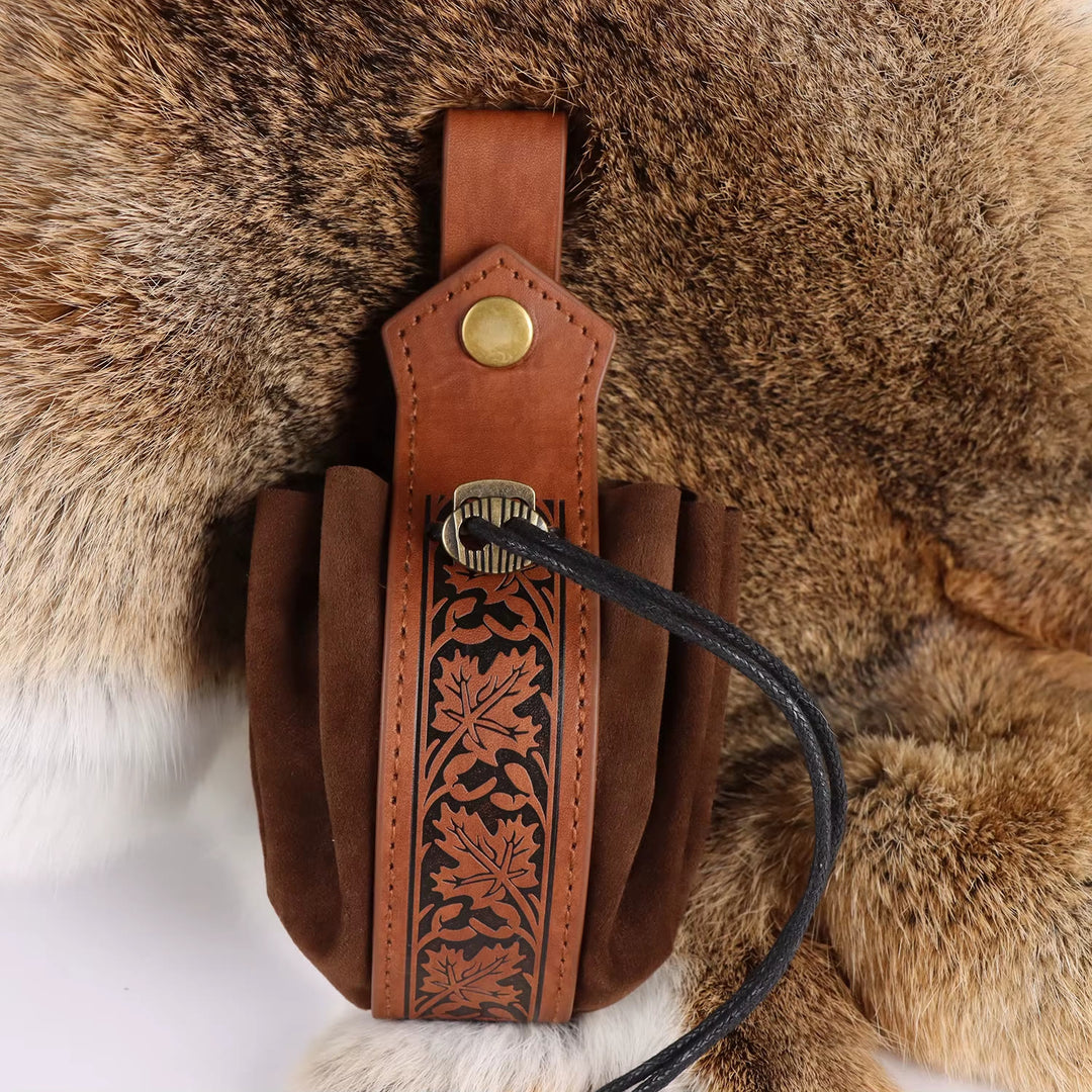 WorldNorse Leaf Leather Strap Drawstring Pouch Bag - image 0