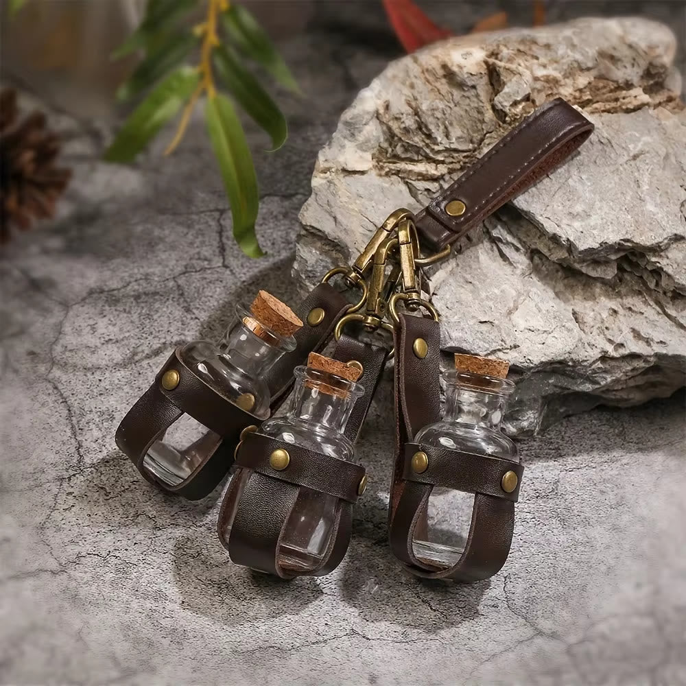 WorldNorse Vintage Leather Strapped Corked Potion Bottle Set - Brown - image 0