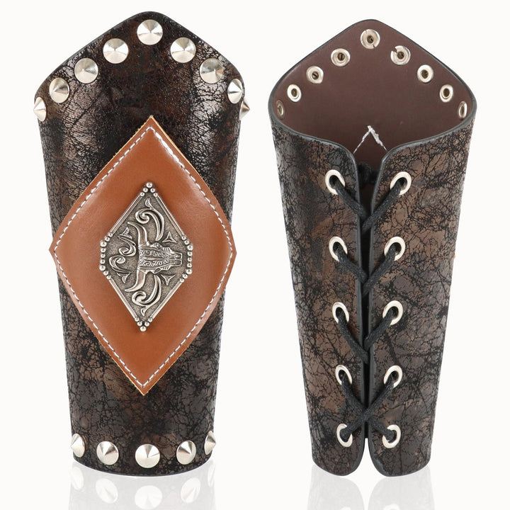 WorldNorse Studded Beast Emblem Arm Bracers - Brown - image 0