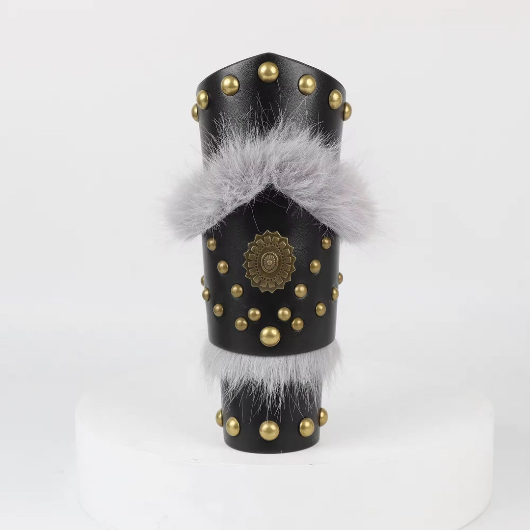 WorldNorse Fur Trimmed Studded Ornamental Arm Bracers - image 9