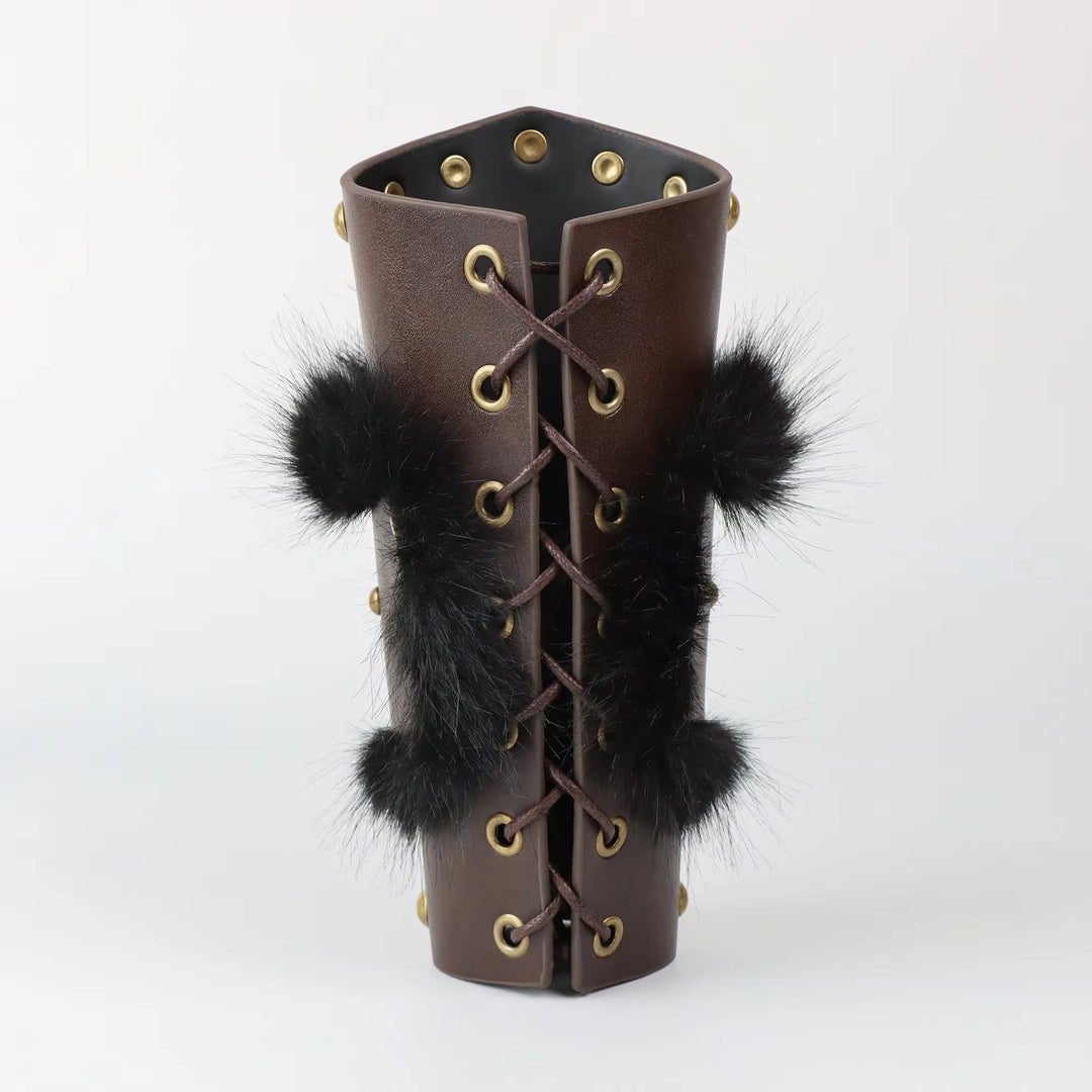 WorldNorse Fur Trimmed Studded Ornamental Arm Bracers - image 4