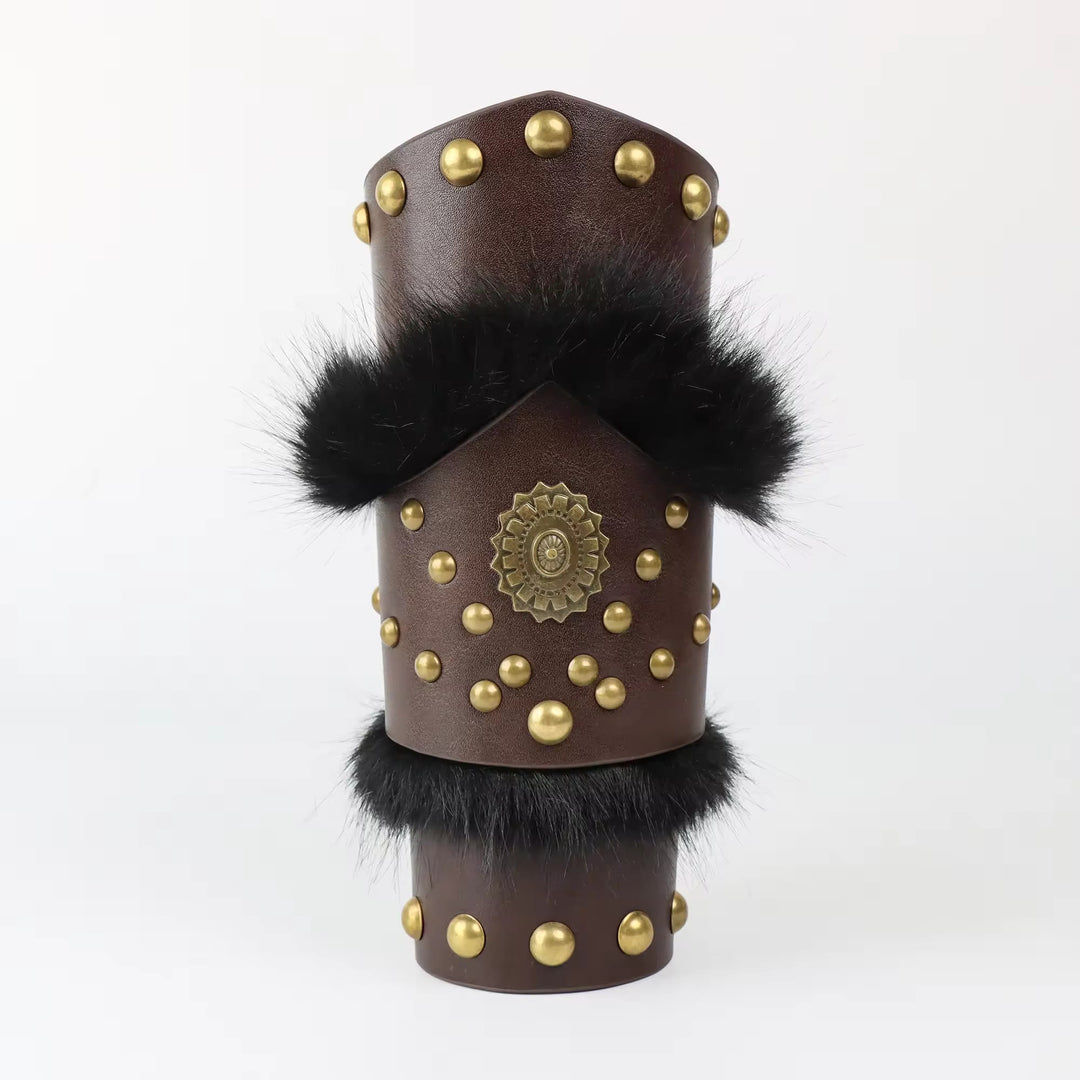 WorldNorse Fur Trimmed Studded Ornamental Arm Bracers - image 3