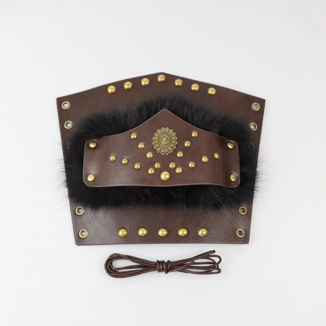 WorldNorse Fur Trimmed Studded Ornamental Arm Bracers - image 5