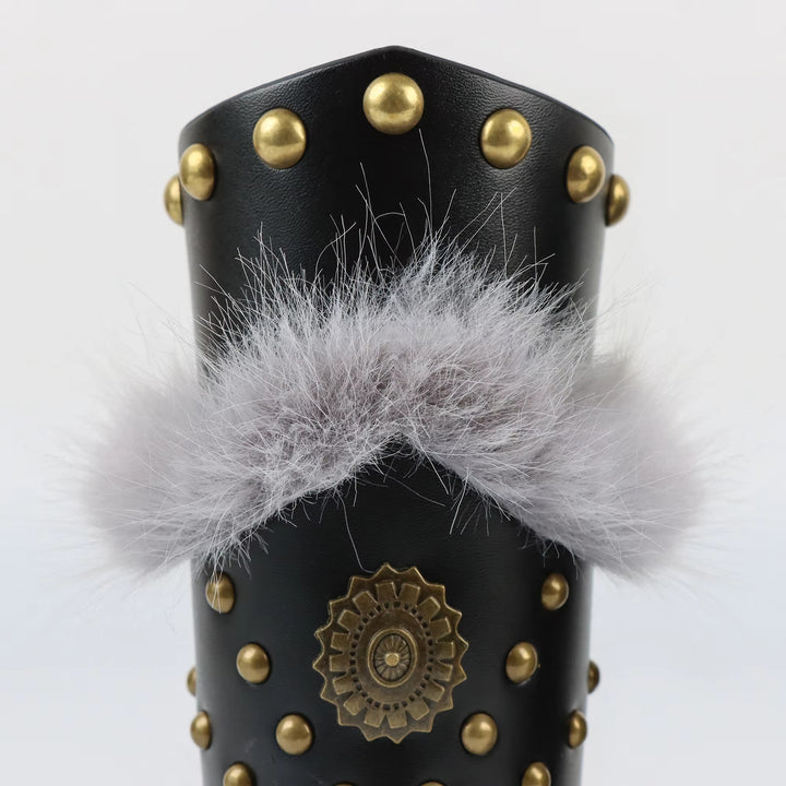 WorldNorse Fur Trimmed Studded Ornamental Arm Bracers - image 10