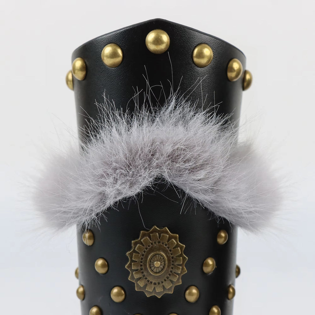 WorldNorse Fur Trimmed Studded Ornamental Arm Bracers - image 10