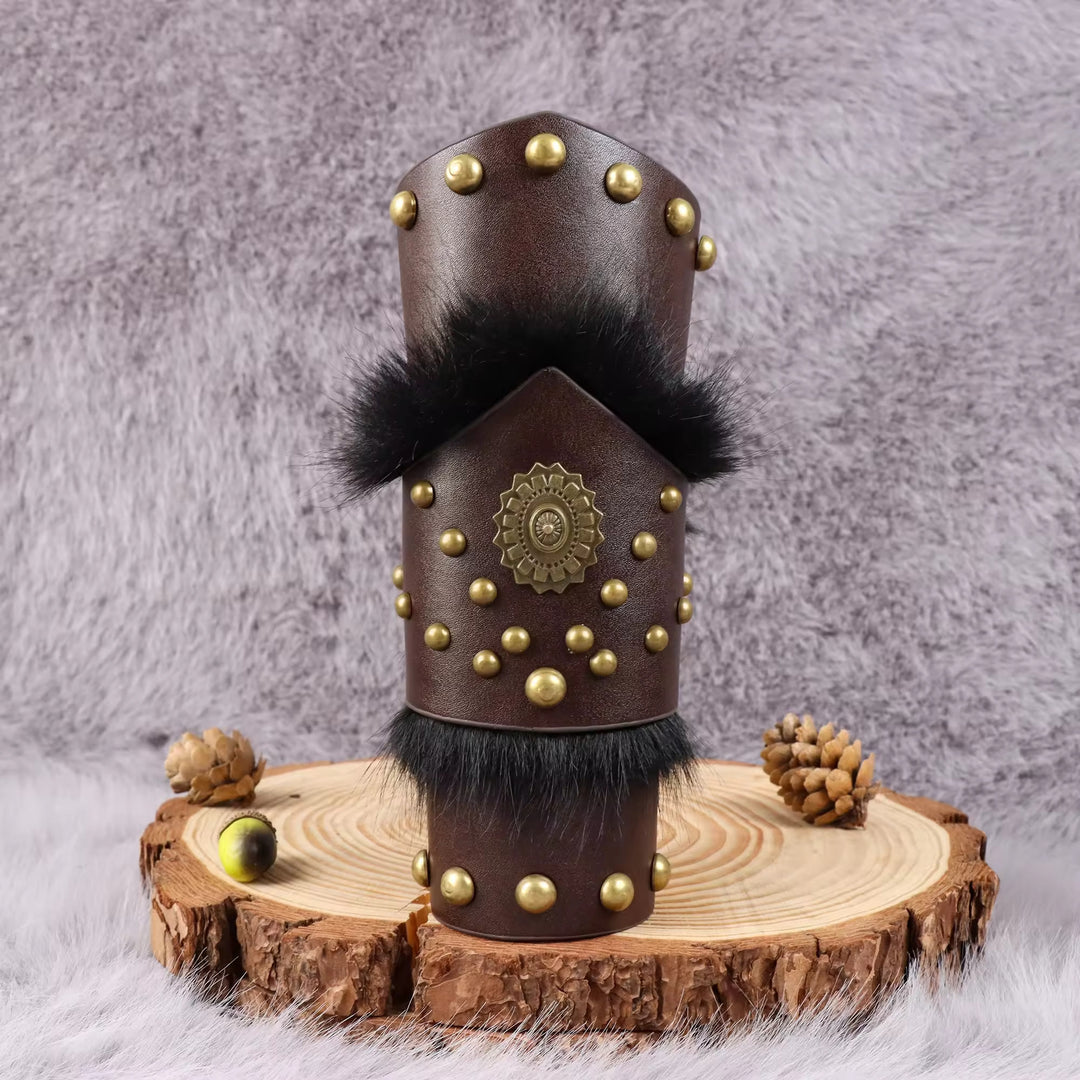 WorldNorse Fur Trimmed Studded Ornamental Arm Bracers - image 1