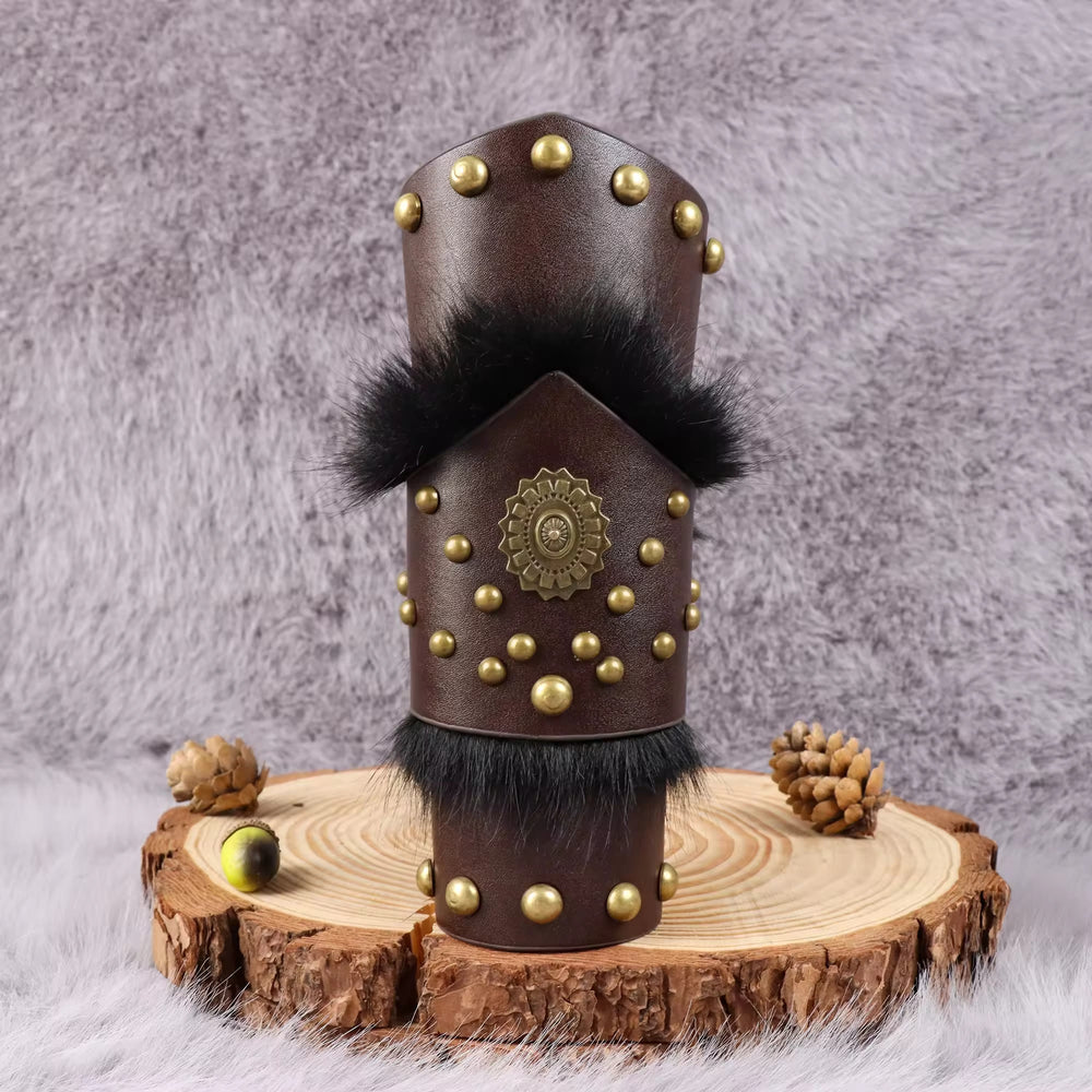 WorldNorse Fur Trimmed Studded Ornamental Arm Bracers - image 1