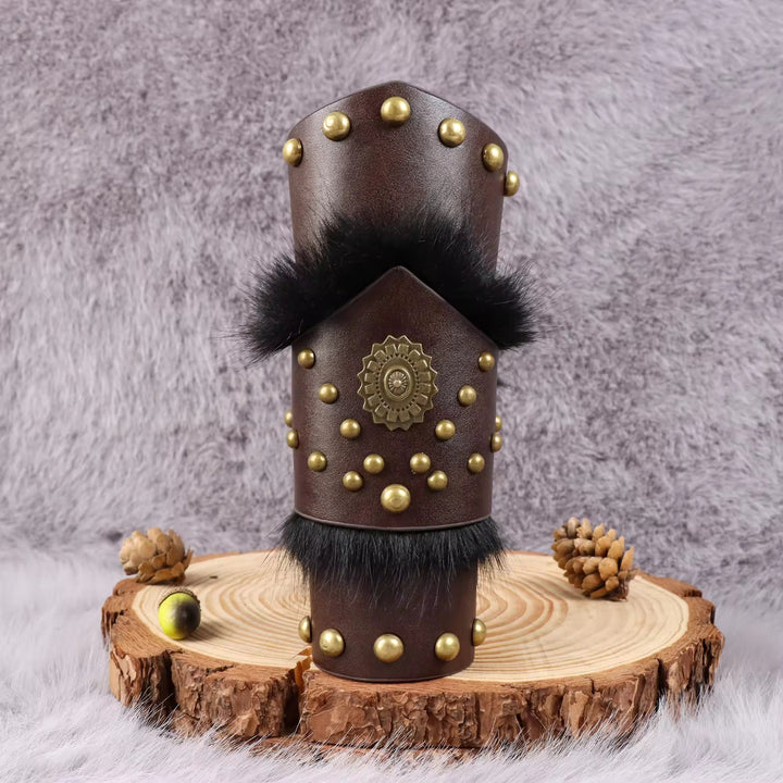 WorldNorse Fur Trimmed Studded Ornamental Arm Bracers - image 1