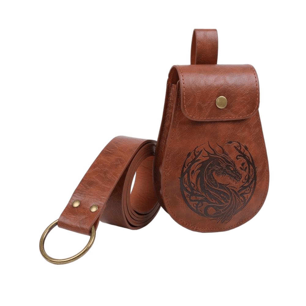 WorldNorse Dragon Emossed Retro Leather Pouch Bag - Bag＋Belt - Brown - image 8