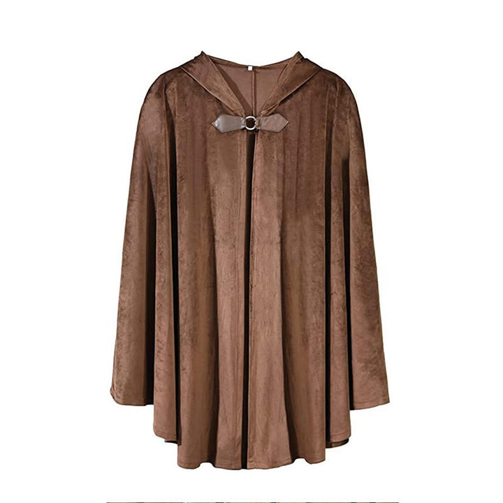 WorldNorse Rustic Hooded Buckle Trimmed Cosplay Cloak - Brown - image 1