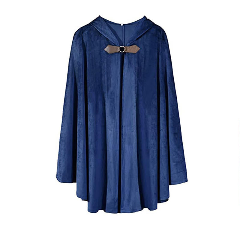 WorldNorse Rustic Hooded Buckle Trimmed Cosplay Cloak - Blue - image 5