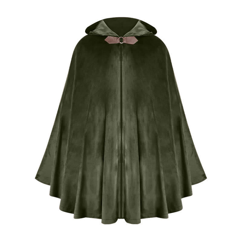 WorldNorse Rustic Hooded Buckle Trimmed Cosplay Cloak - Green - image 10