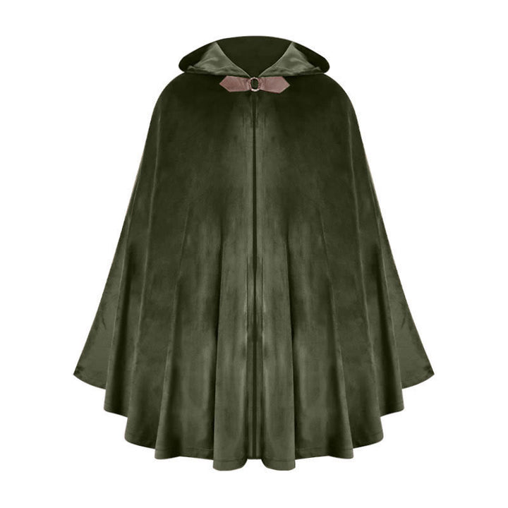 WorldNorse Rustic Hooded Buckle Trimmed Cosplay Cloak - Green - image 10