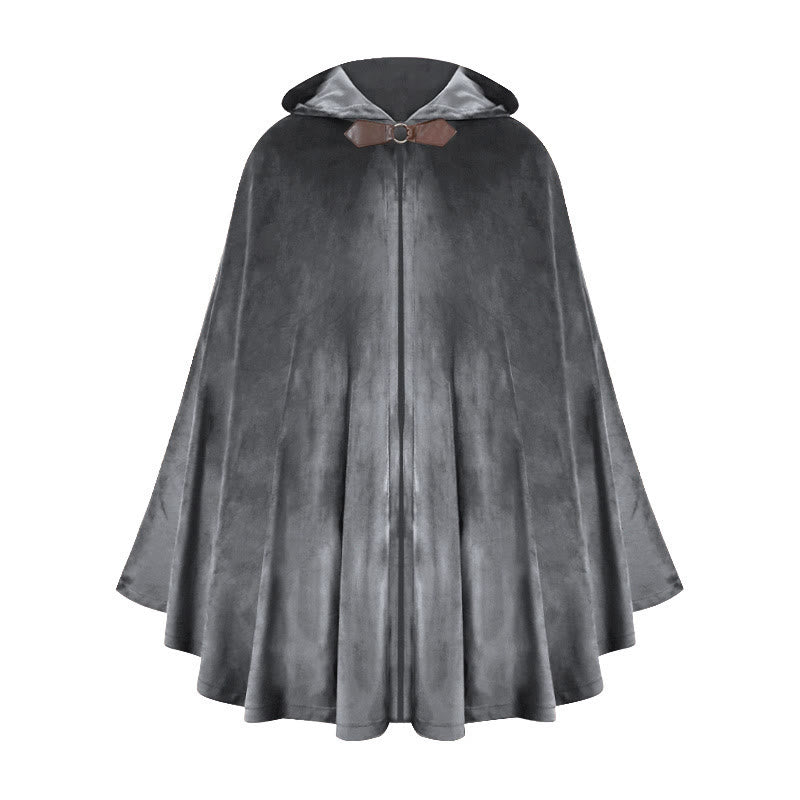 WorldNorse Rustic Hooded Buckle Trimmed Cosplay Cloak - Grey - image 9