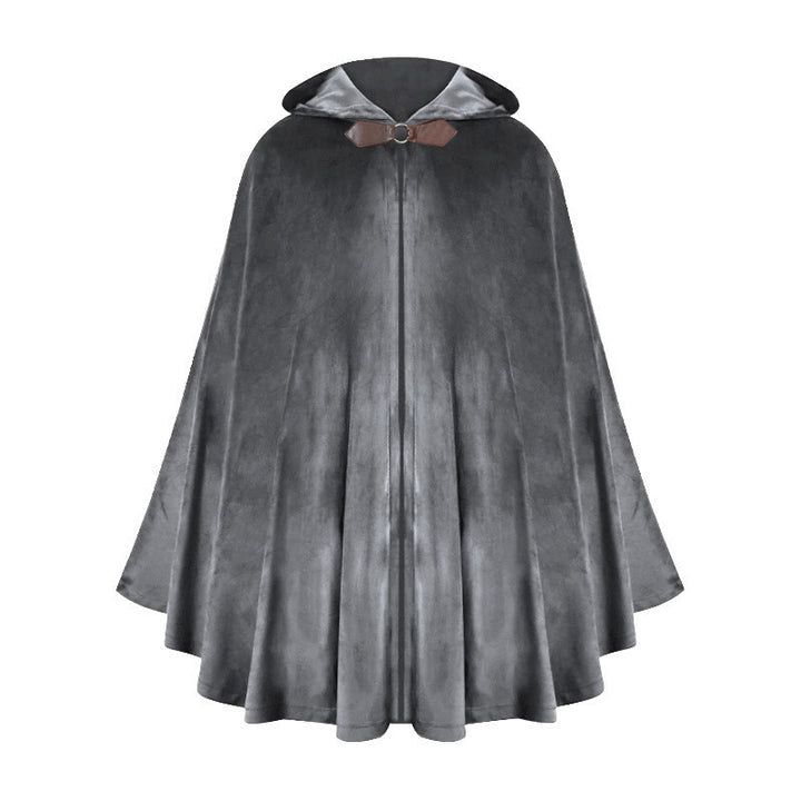 WorldNorse Rustic Hooded Buckle Trimmed Cosplay Cloak - Grey - image 9