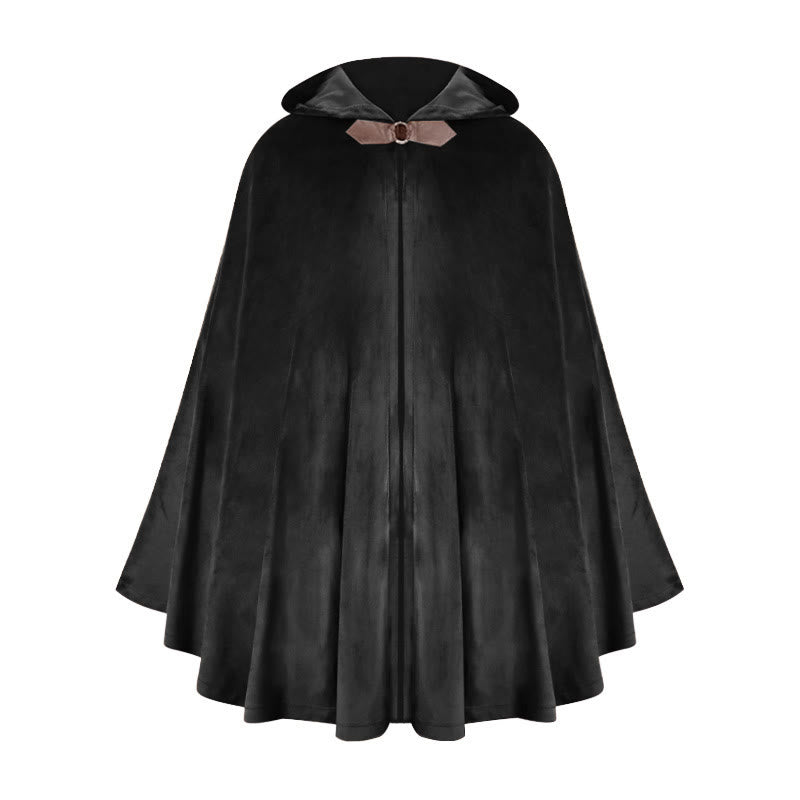 WorldNorse Rustic Hooded Buckle Trimmed Cosplay Cloak - Black - image 8