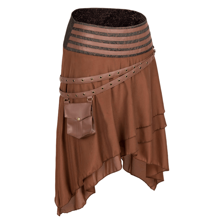 WorldNorse Asymmetric Belted Pouch Costume Skirt - Brown - US/UK/AU52，EU62 (6XL) - image 0