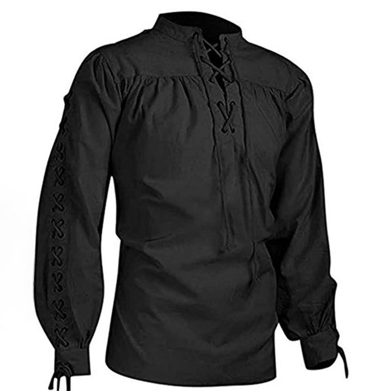 WorldNorse Medieval Laced Up Costume Shirt - Black - US/UK/AU50，EU60 (5XL) - image 5