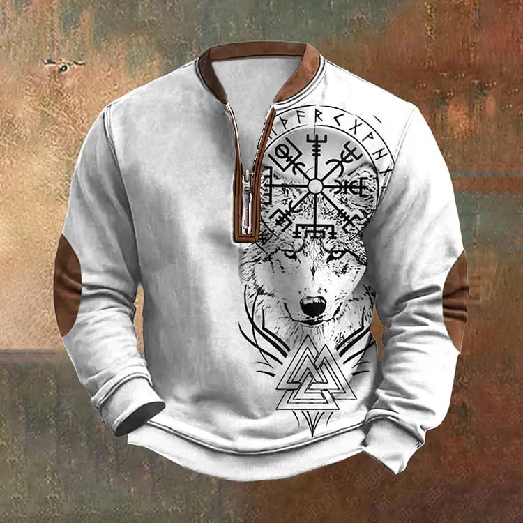 WorldNorse Vintage Wolf Vegvisir Valknut Zipper Sweatshirt - US/UK/AU52，EU62 (6XL) - image 0