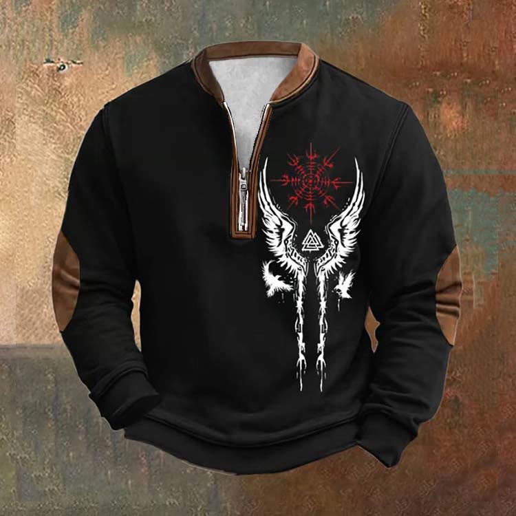 WorldNorse Mystic Valknut Helm of Awe Winged Zipper Sweatshirt - Black - US/UK/AU52，EU62 (6XL) - image 0