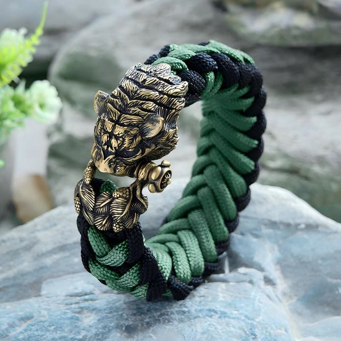 WorldNorse Viking Tiger Head Paracord Braided Bracelet - Green & Black - Inner Circumference: 24cm (Full Length 28cm) - image 12