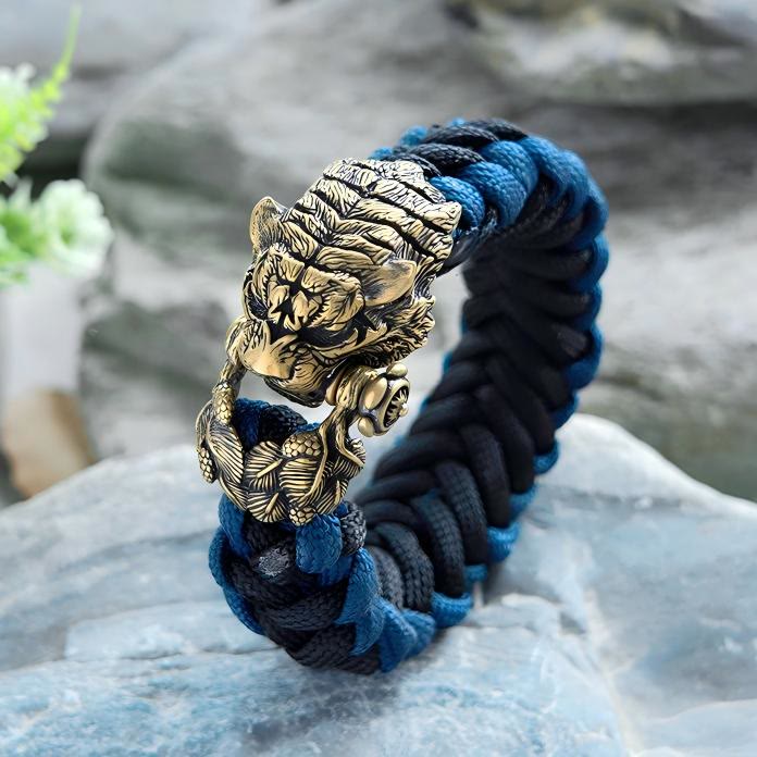 WorldNorse Viking Tiger Head Paracord Braided Bracelet - Blue & Black - Inner Circumference: 24cm (Full Length 28cm) - image 6