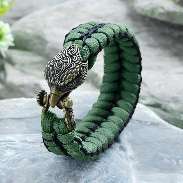 WorldNorse Viking Antique Raven Paracord Braided Bracelet - Green - Inner Circumference: 24cm (Full Length 28cm) - image 5