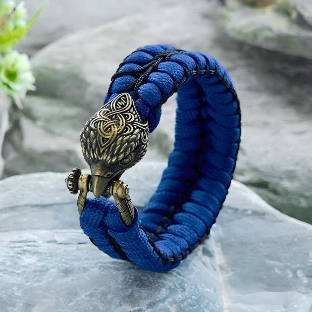WorldNorse Viking Antique Raven Paracord Braided Bracelet - Blue - Inner Circumference: 24cm (Full Length 28cm) - image 0