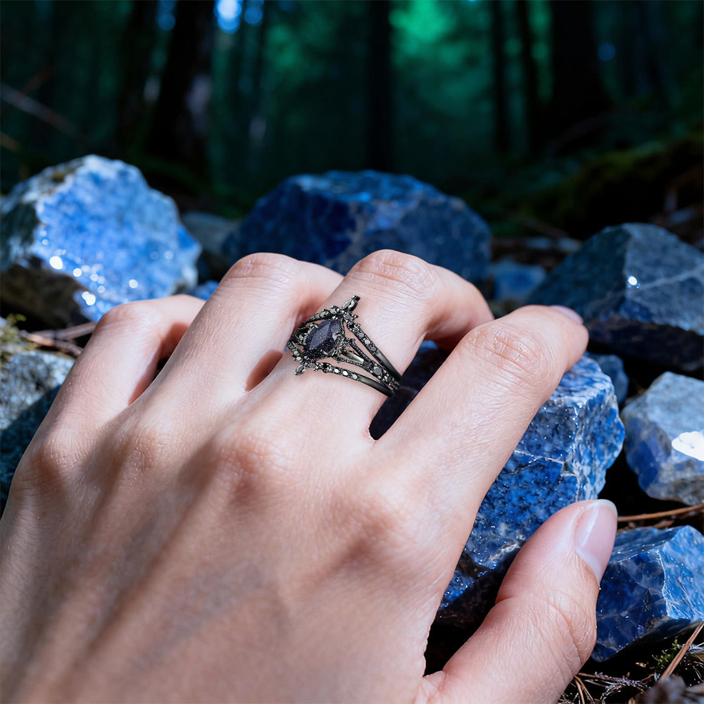 WorldNorse Galaxy Blue Sandstone Three-piece Ring Set - image 1