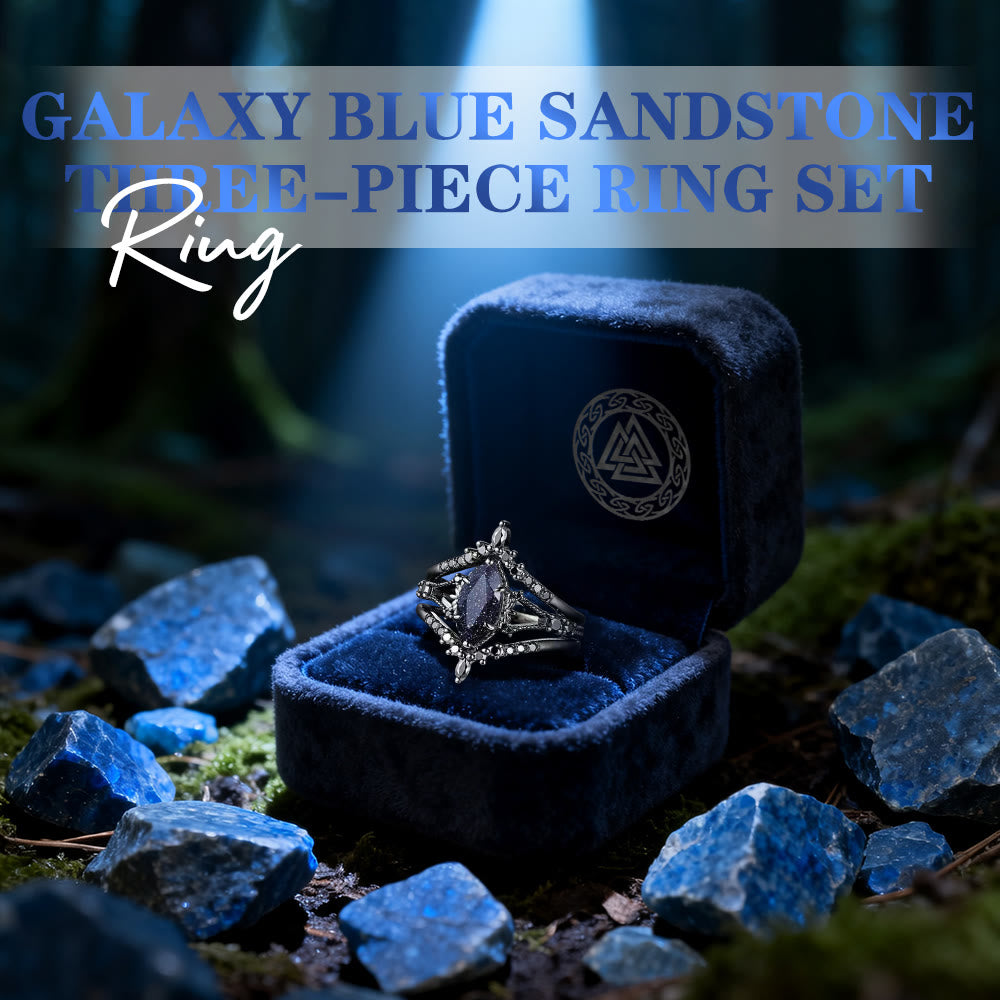 WorldNorse Galaxy Blue Sandstone Three-piece Ring Set - image 2