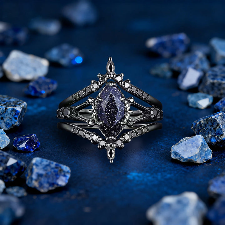 WorldNorse Galaxy Blue Sandstone Three-piece Ring Set - UK Size V1/2 (US 11) - image 0