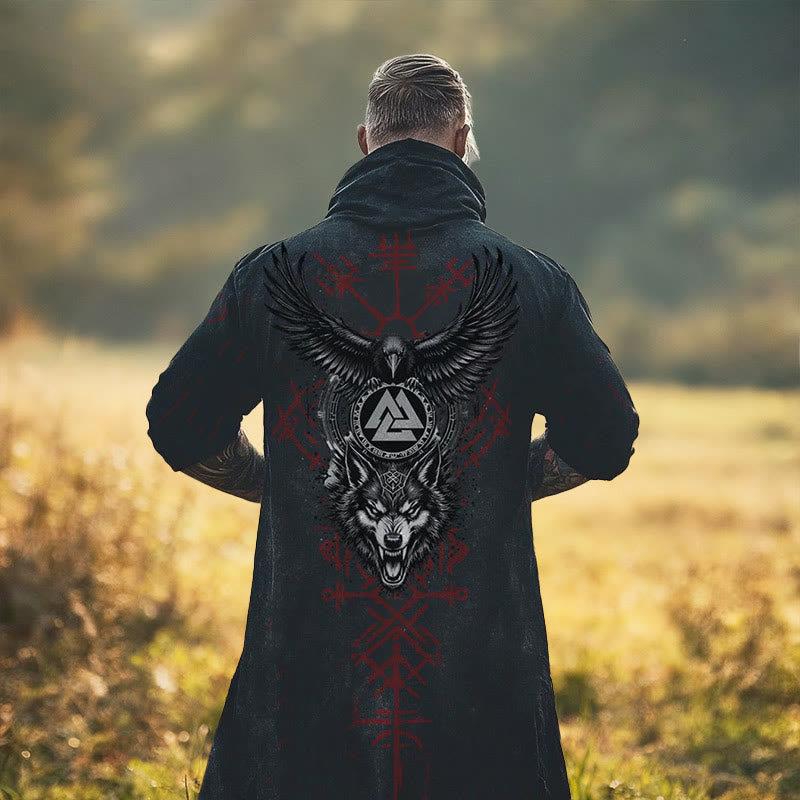 WorldNorse Viking Raven Wolf Valknut Hooded Cloak Coat - US/UK/AU52，EU62 (6XL) - image 0