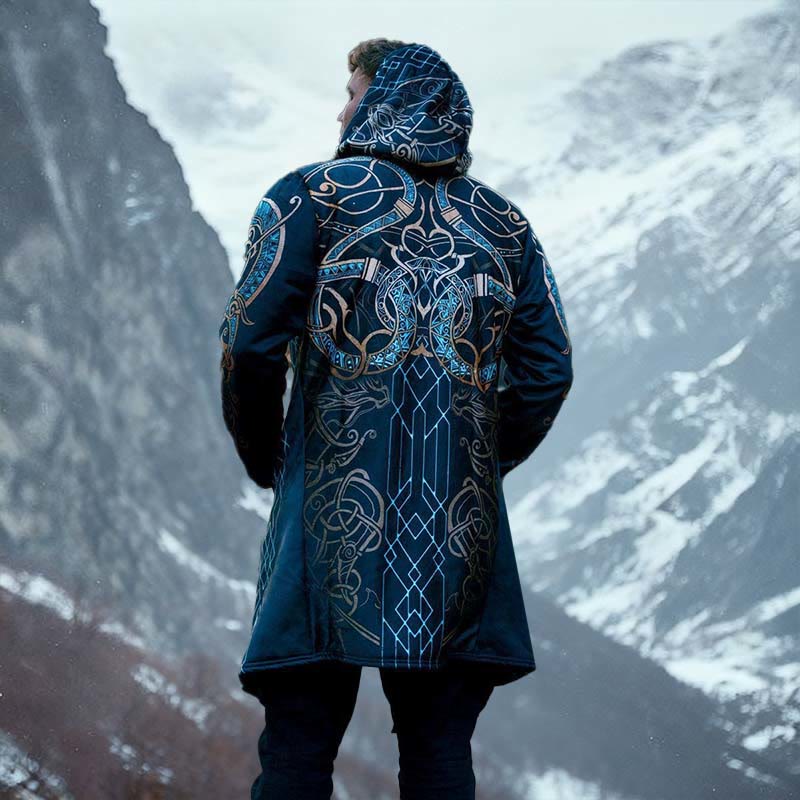WorldNorse Celtic Knot Dragon Rune Hooded Cloak Coat - US/UK/AU52，EU62 (6XL) - image 0