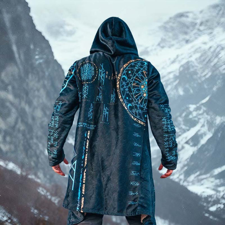 WorldNorse Astral Lunar Rune Compass Map Hooded Cloak Coat - US/UK/AU52，EU62 (6XL) - image 0