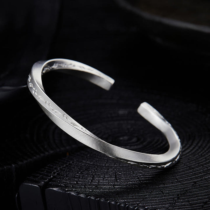 WorldNorse Handcrafted 999 Silver Engraved Wave Bracelet - Bright Silver - Inner Circumference 18cm - NO THANKS - image 0