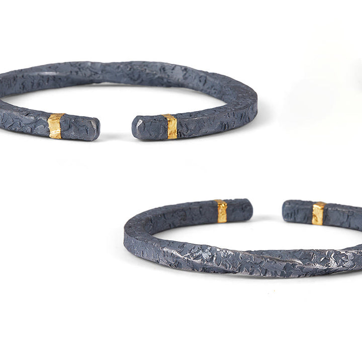 WorldNorse Handcrafted 999 Silver Dark Textured Gold Trimmed Twisted Bracelet - image 5