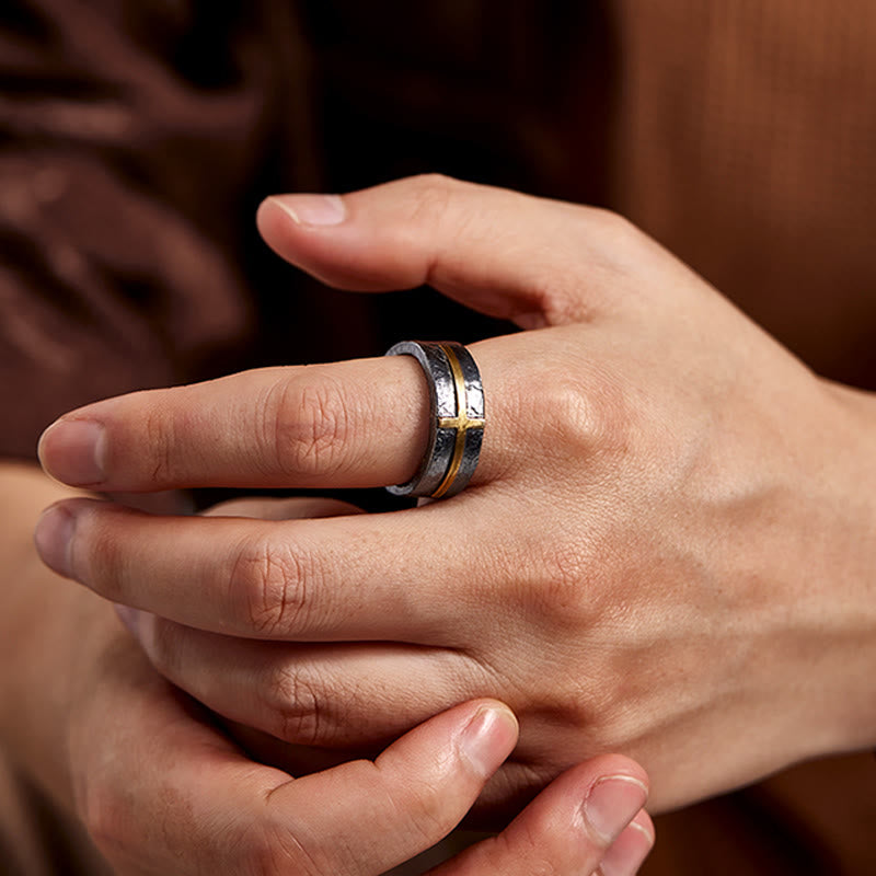 WorldNorse 999 Sterling Silver Dark Textured Forged Cross Ring - image 6