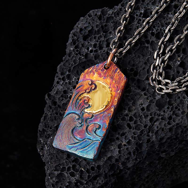 WorldNorse 999 Sterling Gold Hued Wave Moon Necklace - With Chain - image 0